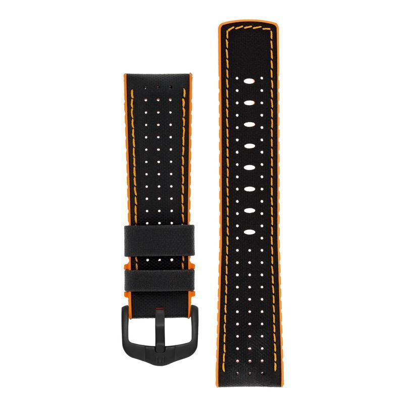Hirsch ROBBY Sailcloth Effect Performance Watch Strap in BLACK / ORANGE