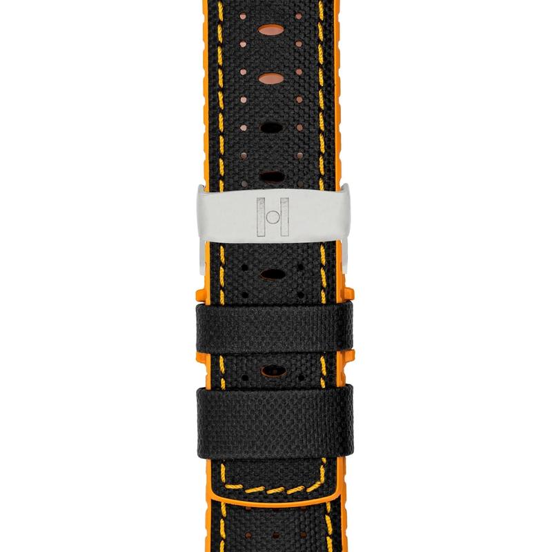 Hirsch ROBBY Sailcloth Effect Performance Watch Strap in BLACK / ORANGE
