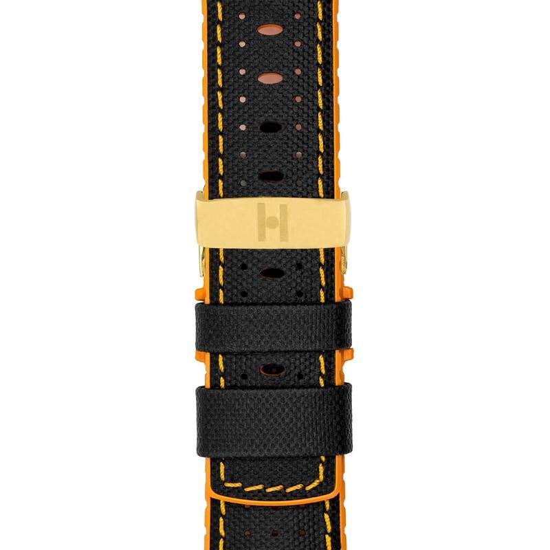 Hirsch ROBBY Sailcloth Effect Performance Watch Strap in BLACK / ORANGE