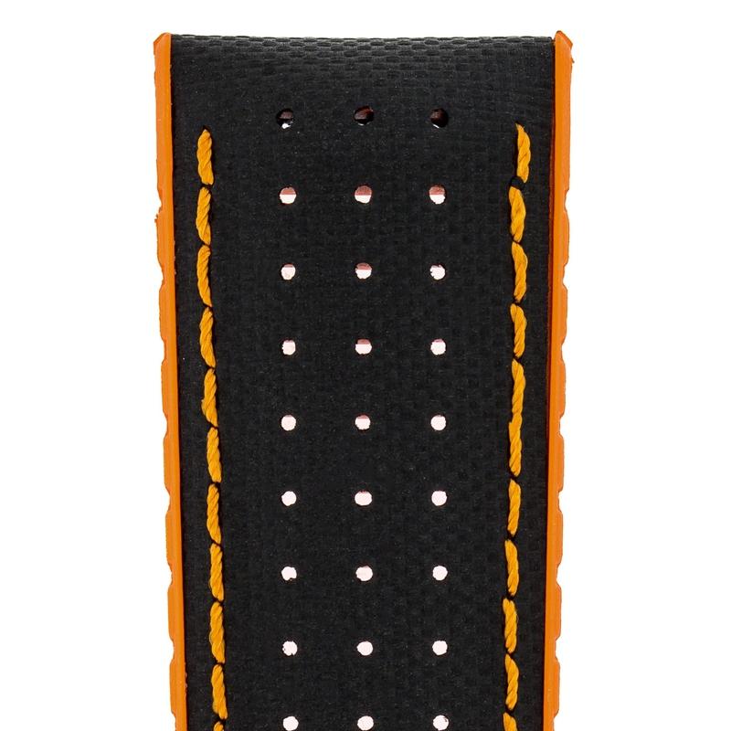 Hirsch ROBBY Sailcloth Effect Performance Watch Strap in BLACK / ORANGE