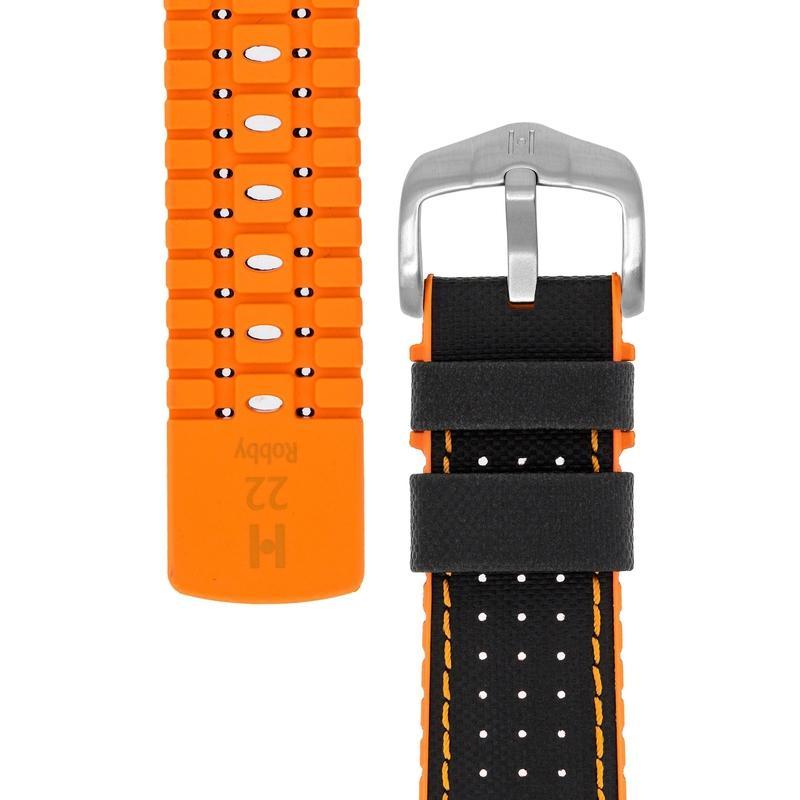 Hirsch ROBBY Sailcloth Effect Performance Watch Strap in BLACK / ORANGE