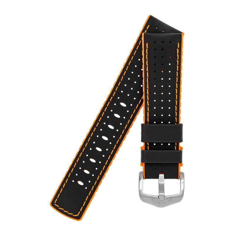 Hirsch ROBBY Sailcloth Effect Performance Watch Strap in BLACK / ORANGE