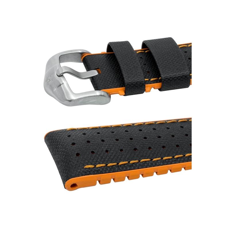 Hirsch ROBBY Sailcloth Effect Performance Watch Strap in BLACK / ORANGE