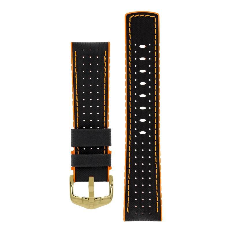 Hirsch ROBBY Sailcloth Effect Performance Watch Strap in BLACK / ORANGE