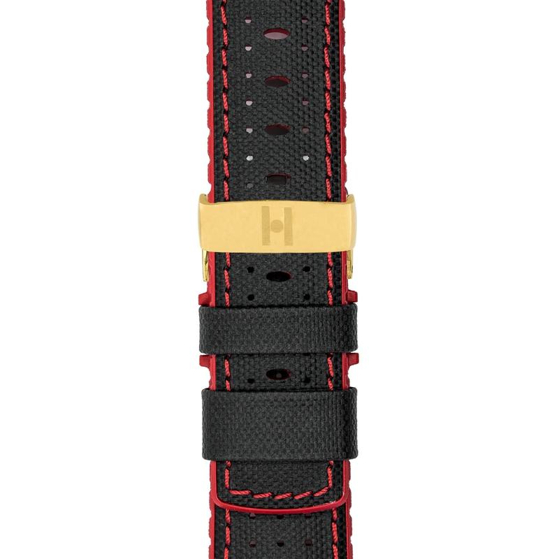 Hirsch ROBBY Sailcloth Effect Performance Watch Strap in BLACK / RED