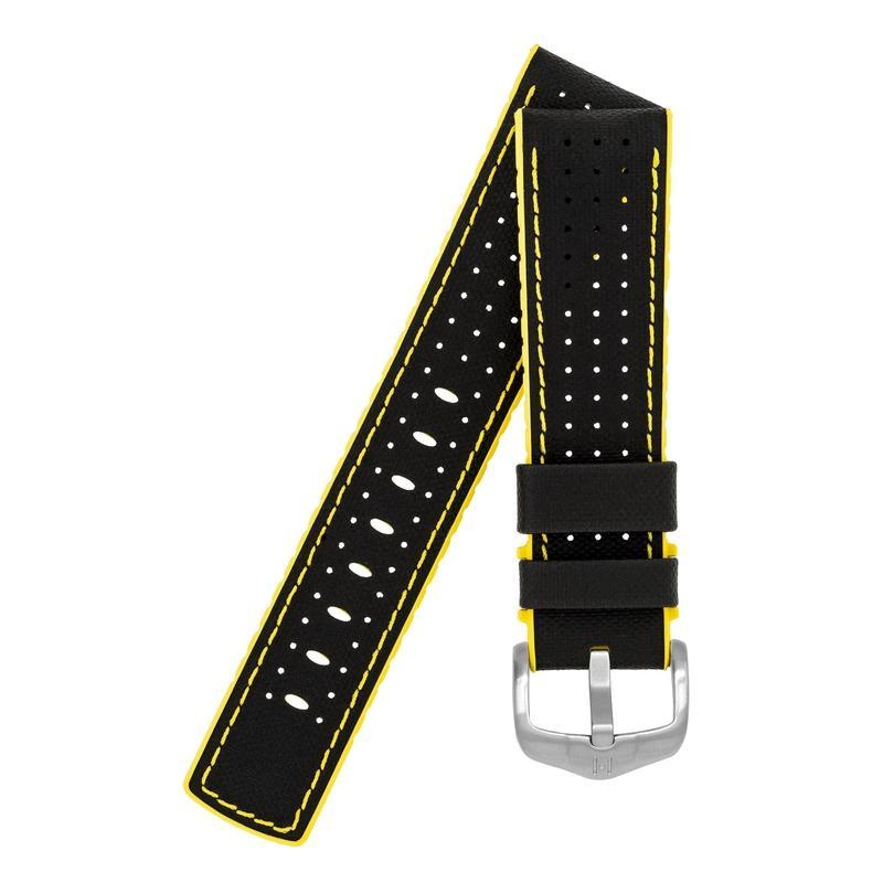 Hirsch ROBBY Sailcloth Effect Performance Watch Strap in BLACK / YELLOW