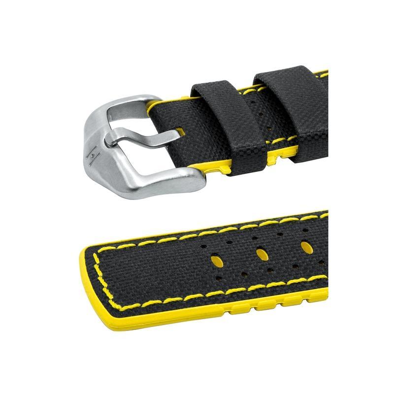 Hirsch ROBBY Sailcloth Effect Performance Watch Strap in BLACK / YELLOW