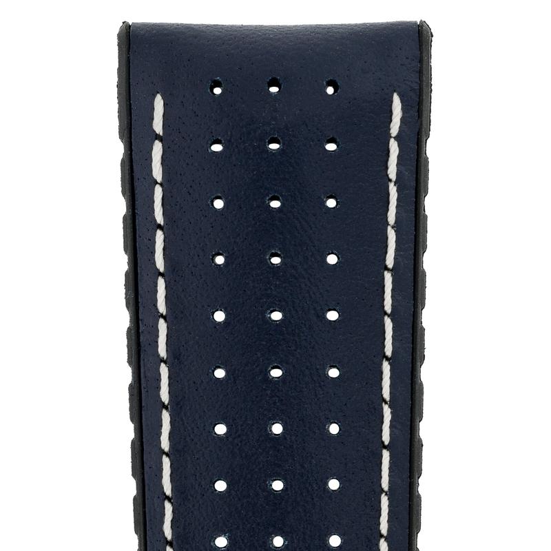 Hirsch TIGER Perforated Leather Performance Watch Strap in BLUE