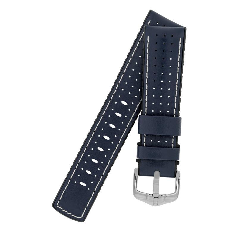 Hirsch TIGER Perforated Leather Performance Watch Strap in BLUE