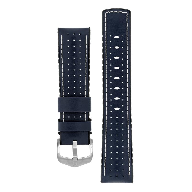 Hirsch TIGER Perforated Leather Performance Watch Strap in BLUE