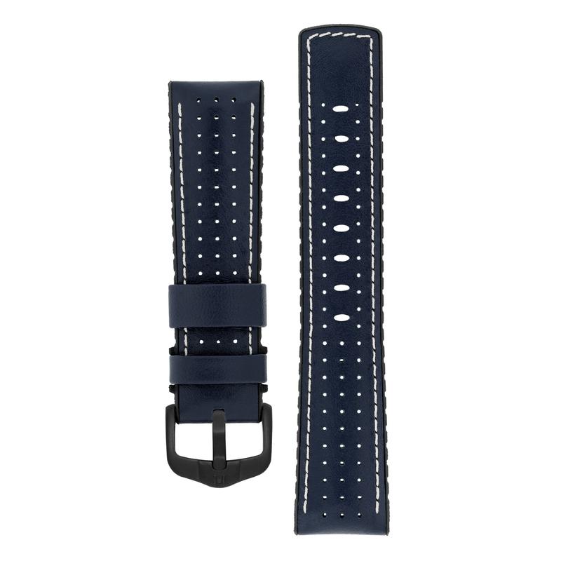 Hirsch TIGER Perforated Leather Performance Watch Strap in BLUE