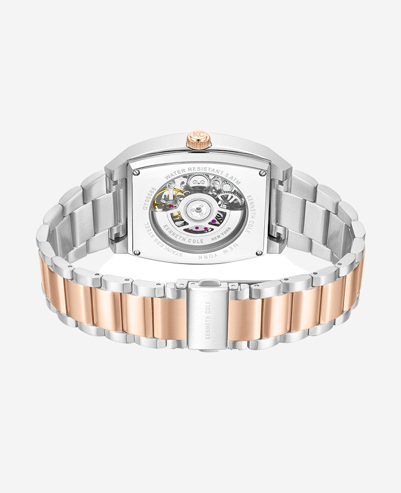 Kenneth Cole New York Skeleton Automatic Two-Tone Stainless Steel Bracelet Watch Silver