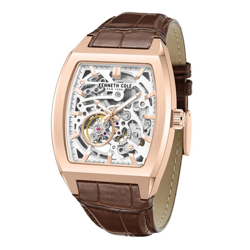 Kenneth Cole Gents Automatic Brown Leather Watch KCWGX0063802