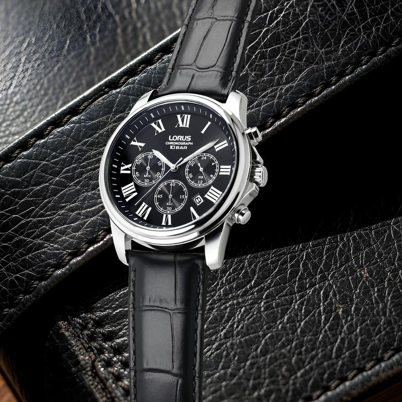 Lorus Classic Men's Quartz Chronograph Watch Black Sunray Dial