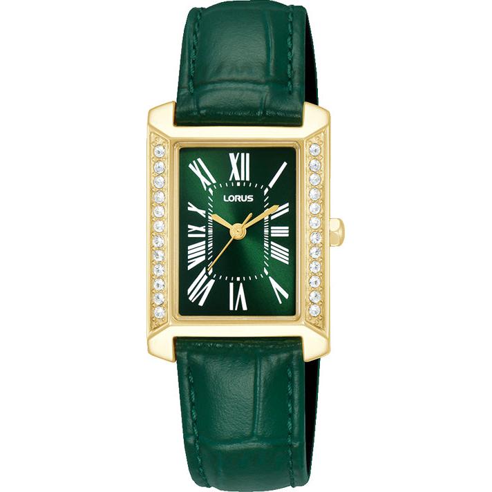 Lorus Ladies Rectangle Green Dial Leather Strap Watch