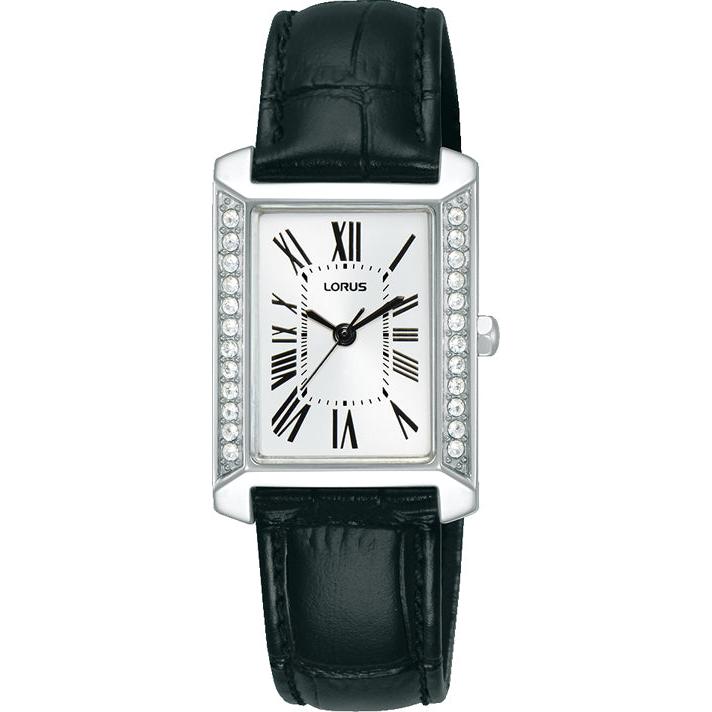Lorus Ladies Rectangle White Dial Leather Strap Watch