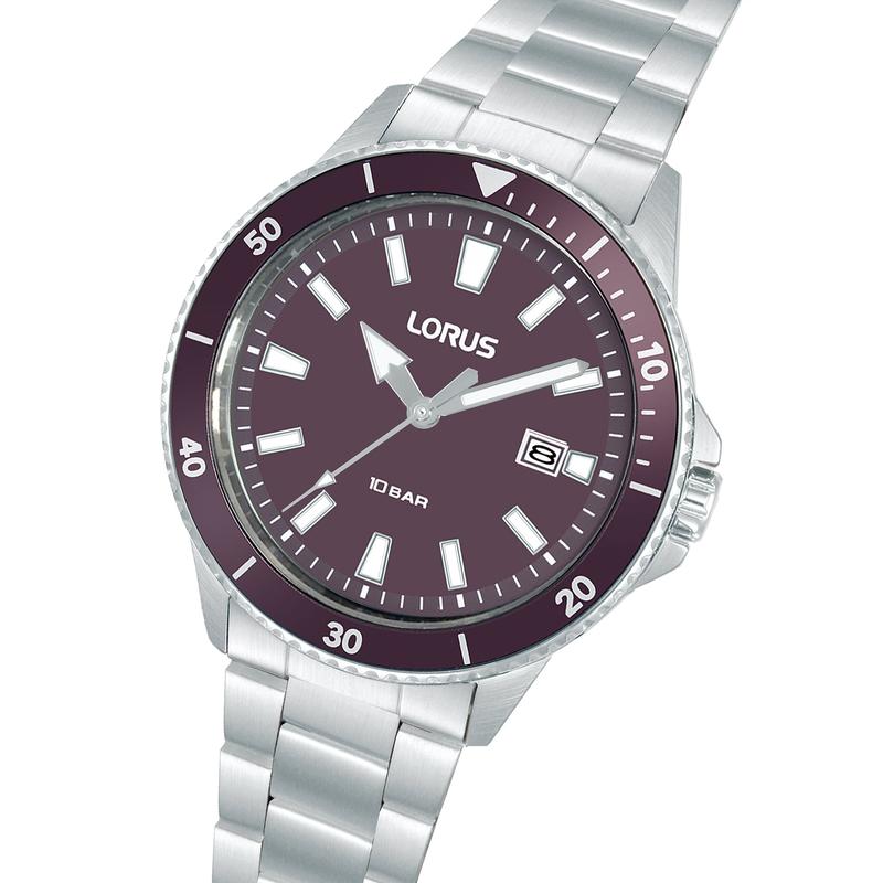 Lorus Men's Dark Purple Matte Dial Stainless Steel Watch