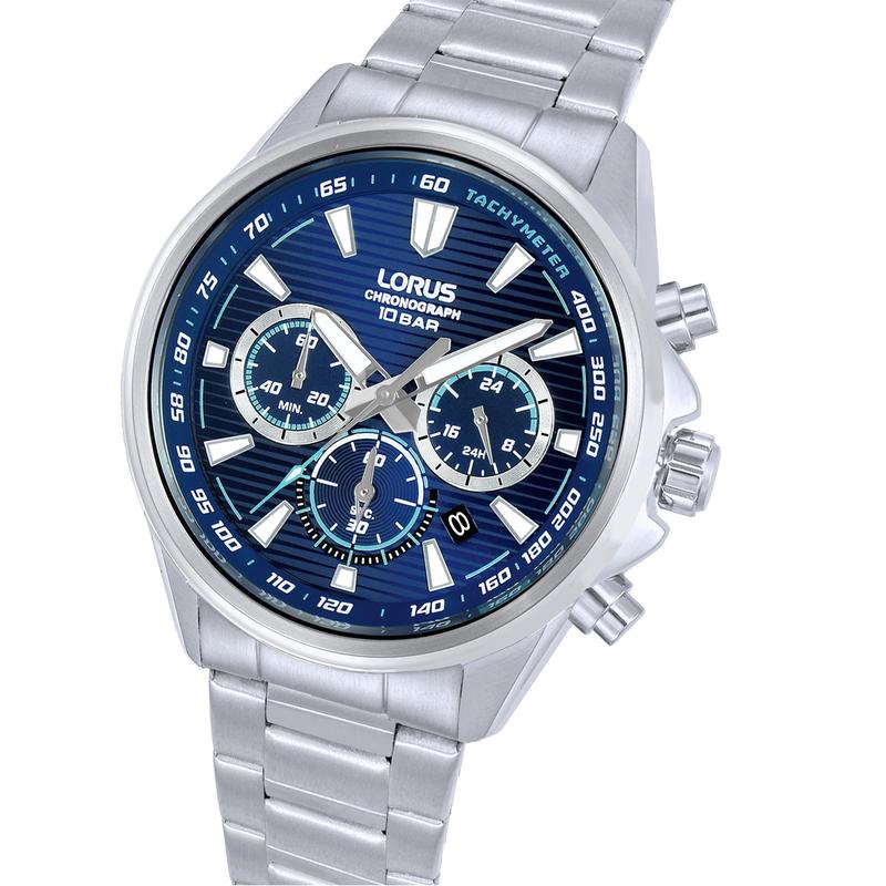 Lorus Sports Men's Quartz Chronograph Watch Dark Blue Sunray Dial