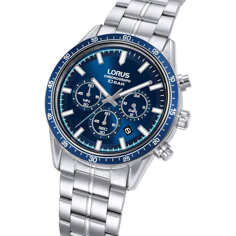 Lorus Sports Men's Quartz Chronograph Watch Dark Blue Sunray Dial