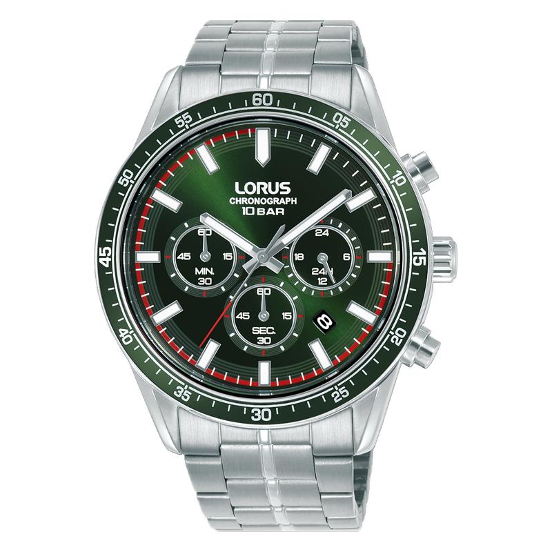 Lorus Sports Men's Quartz Chronograph Watch Dark Green Sunray Dial