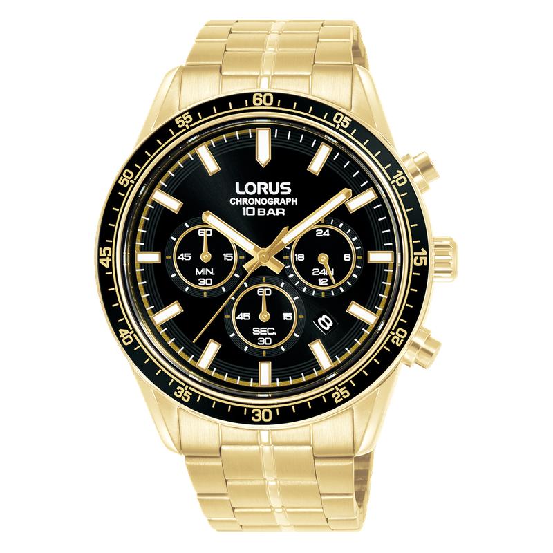 Lorus Sports RT350LX9 Men's 43mm Quartz Chronograph Watch Black Sunray Dial