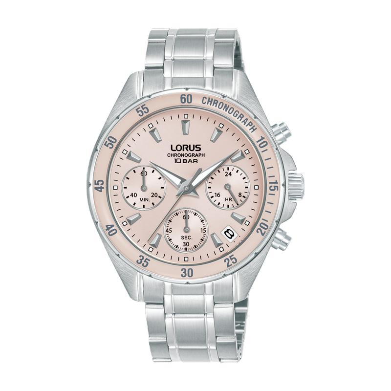 Lorus Sports RT355LX9 Women's 36mm Quartz Chronograph Watch Light Pink Sunray Dial