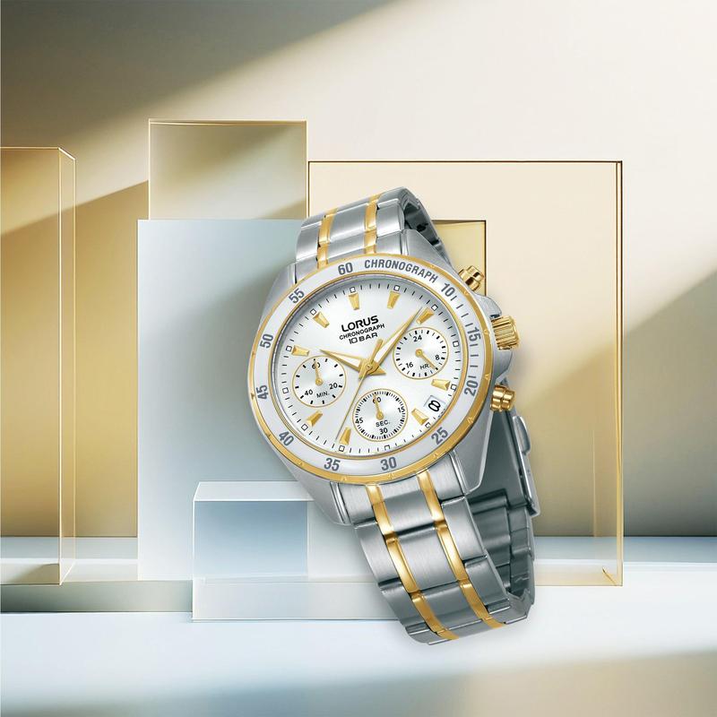 Lorus Sports RT360LX9 Women's 36mm Quartz Chronograph Watch Silver White Sunray Dial