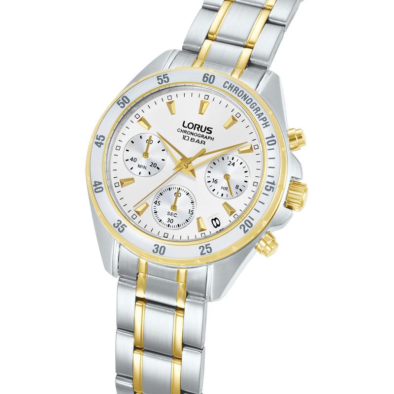 Lorus Sports Women's Quartz Chronograph Watch Silver White Sunray Dial