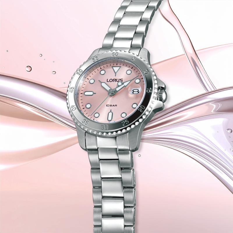 Lorus Sports Women's Quartz Watch Light Pink Sunray Dial