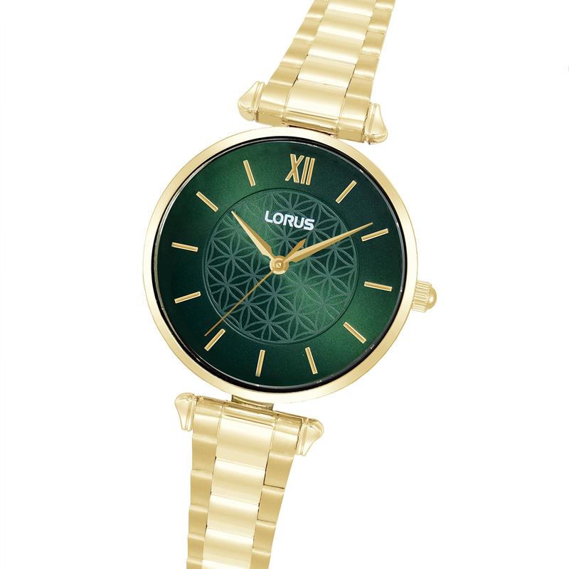 Lorus Women's Quartz Watch Silver Dark Green Sunray Dial