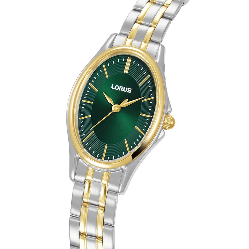 Lorus Women's Quartz Watch Silver Dark Green Sunray Dial