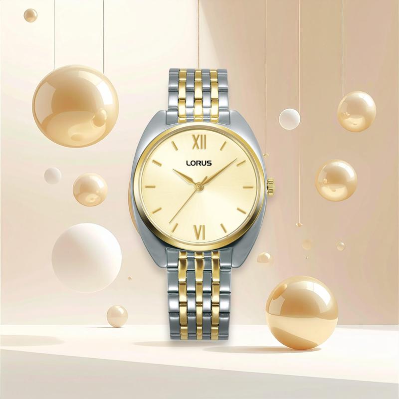 Lorus Women's Quartz Watch Silver Light Champagne Sunray Dial