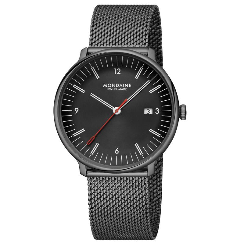 Mondaine Doppio Black Stainless Steel Watch