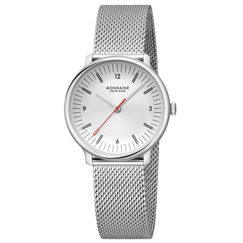Mondaine Doppio Stainless Steel Swiss Quartz Dual‑Line Watch