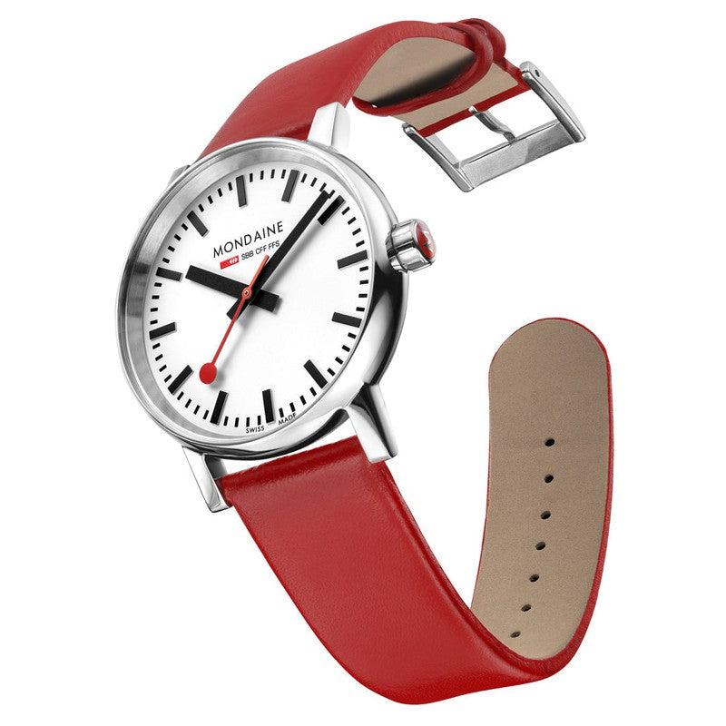 Mondaine Evo2 Red Vegan Leather Analogue Watch 35mm