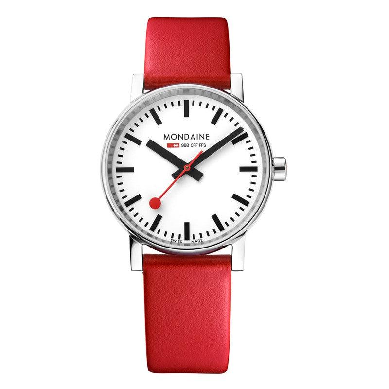Mondaine Evo2 Red Vegan Leather Analogue Watch 35mm