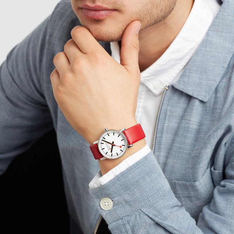 Mondaine Evo2 Red Vegan Leather Analogue Watch 35mm