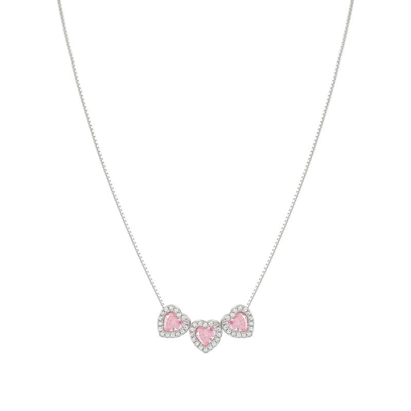 Nomination All My Love Necklace, Triple Heart, Pink Cubic Zirconia , Silver