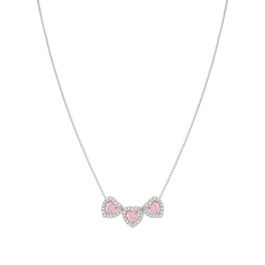 Nomination All My Love Necklace, Triple Heart, Pink Cubic Zirconia , Silver