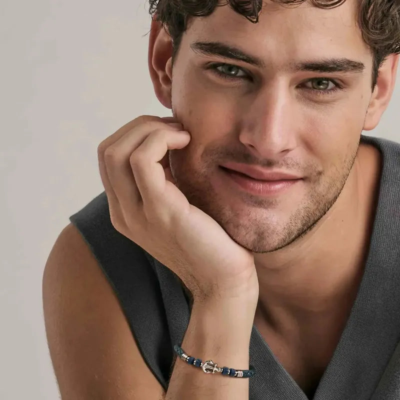 Nomination Atlante Bracelet, Anchor & Natural Stones, Synthetic Leather