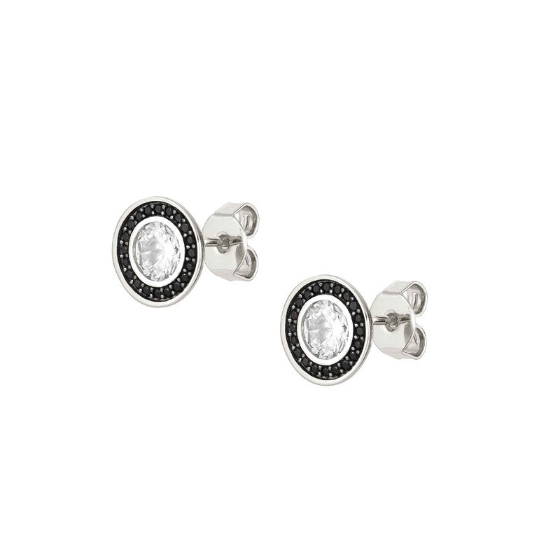 Nomination Aurea Stud Earrings, White & Black Cubic Zirconia, Silver