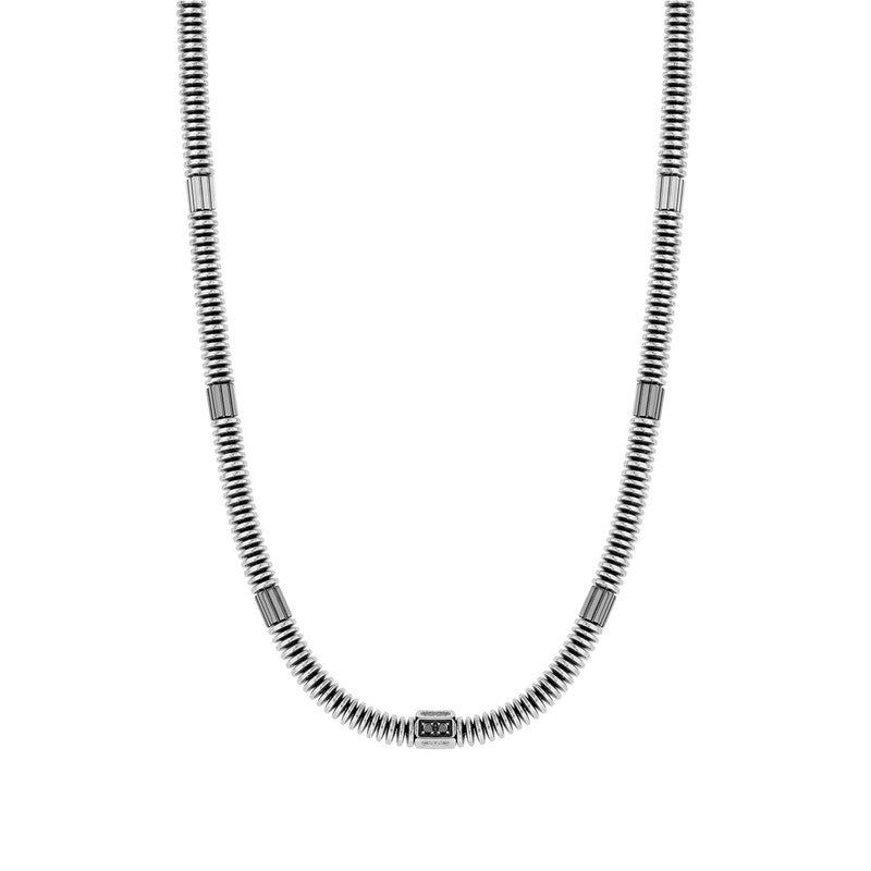 Nomination B-Yond Necklace, Hyper Edition, Washer Link Chain, Black Cubic Zirconia, Silver, Stainless Steel