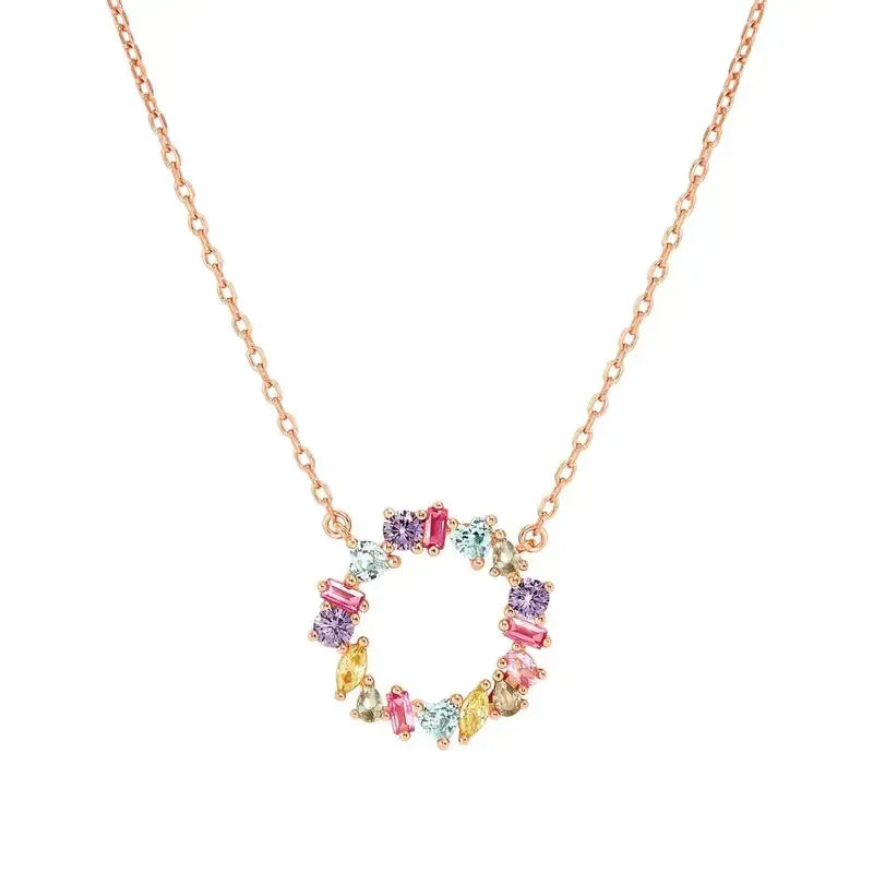 Nomination Colour Wave Circle Rose Gold Necklace with Coloured stones