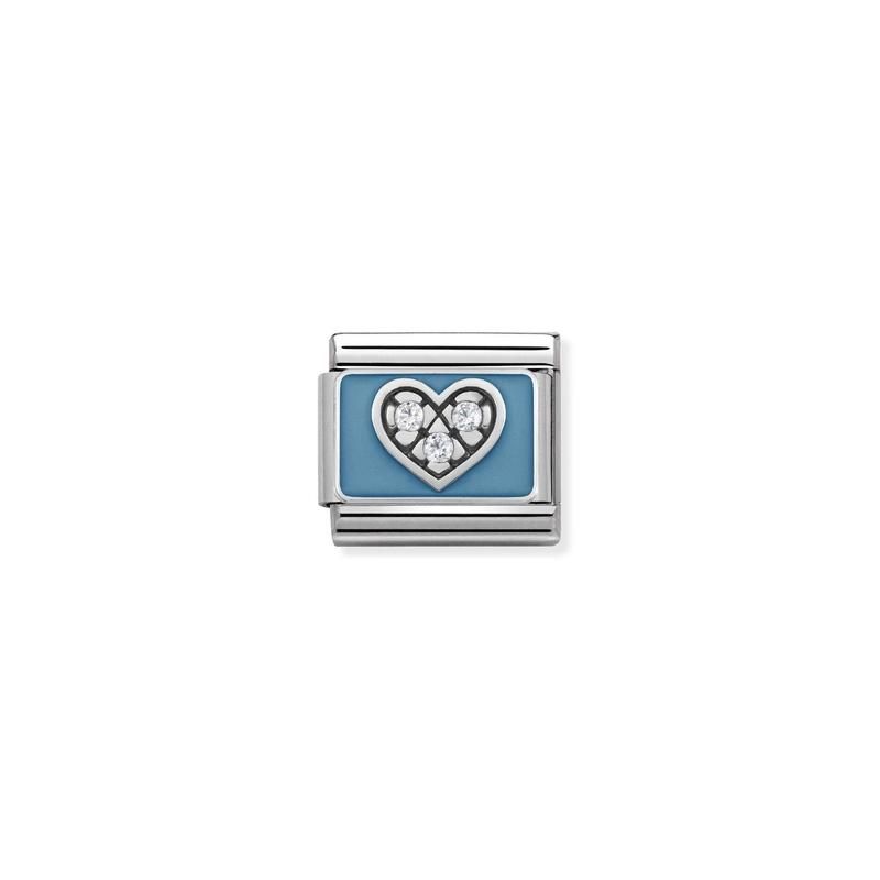 Nomination Compasable Link Heart, Blue, Cubic Zirconia, Silver & Enamel