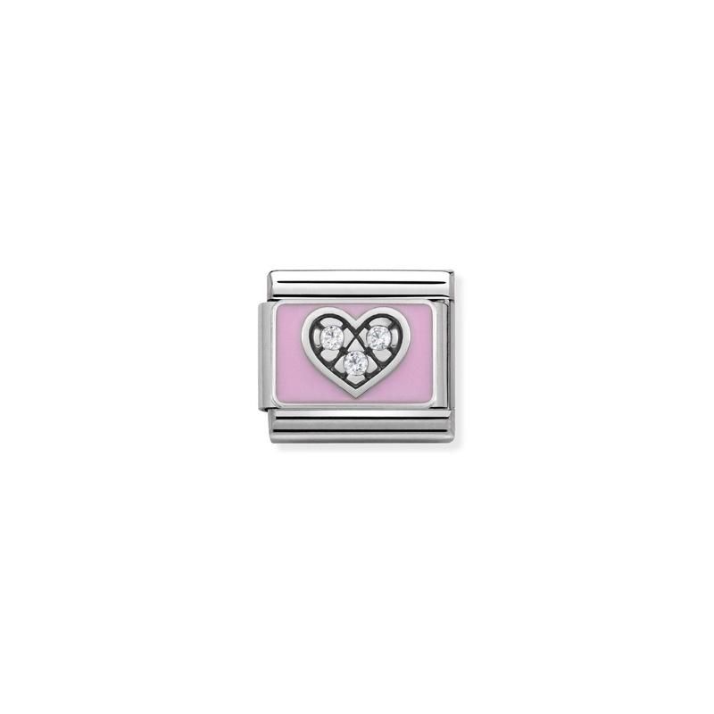 Nomination Compasable Link Heart, Pink, Cubic Zirconia, Silver & Enamel