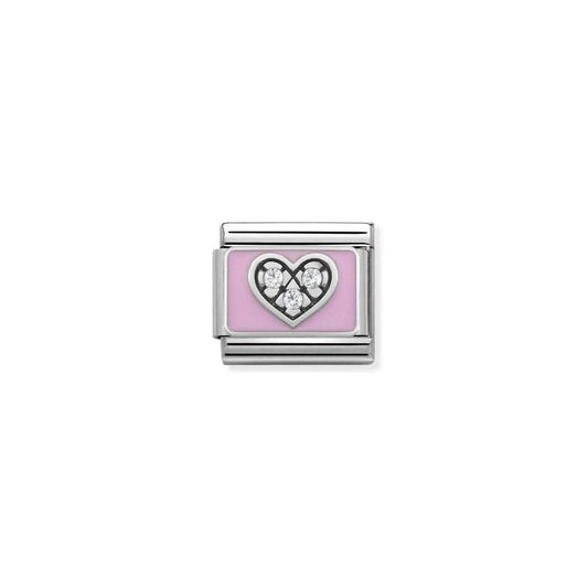 Nomination Compasable Link Heart, Pink, Cubic Zirconia, Silver & Enamel