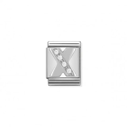 Nomination Composable Big Link Letter X, Cubic Zirconia, Silver