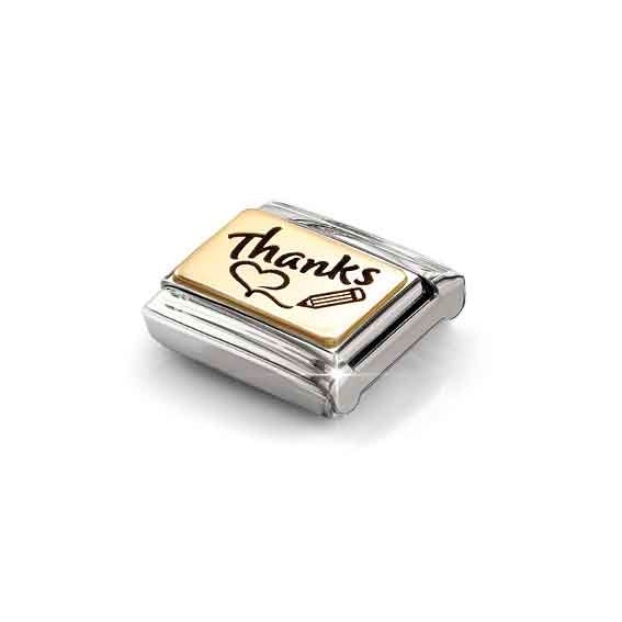 Nomination Composable Charm Gold Plate THANKS Heart and Pencil