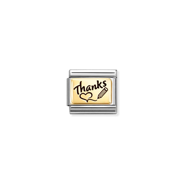 Nomination Composable Charm Gold Plate THANKS Heart and Pencil
