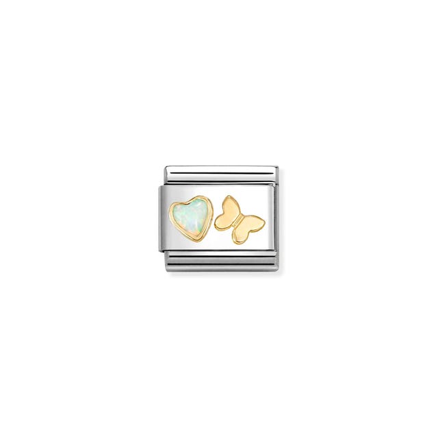 Nomination Composable Classic Link, White Opal Heart, Butterfly